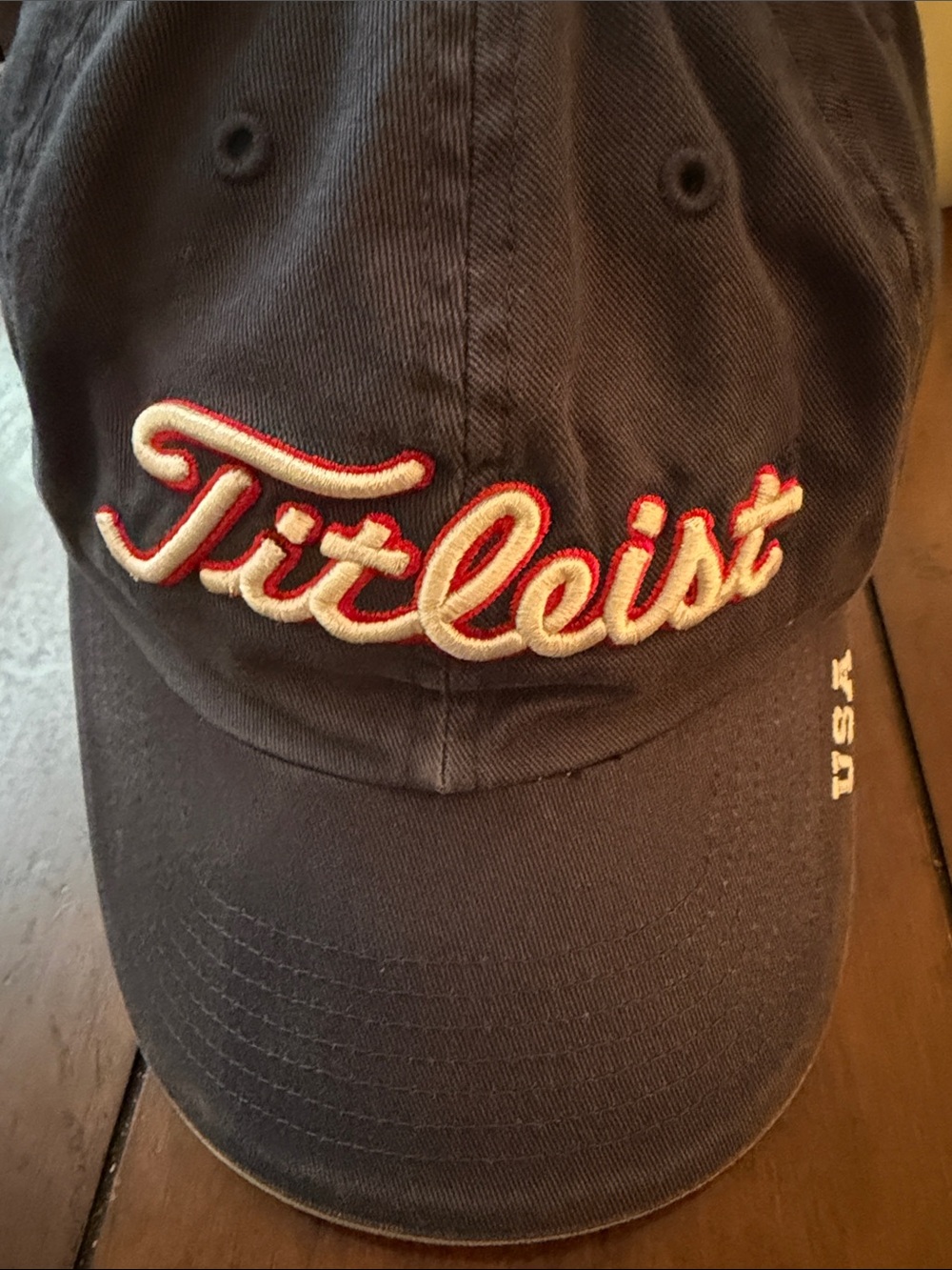 Titleist Navy Hat with White Script and Red Outline
